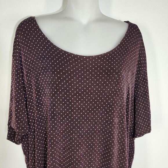 VTG Citiknits Womens Top Size 2X Slinky Stretch Polka Dots Brown Short Sleeve - Picture 3 of 9